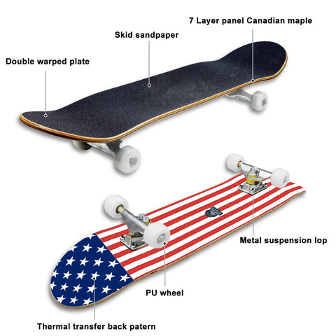 American Flag Inspired High-Quality Complete Skateboard - Patriotic Fun