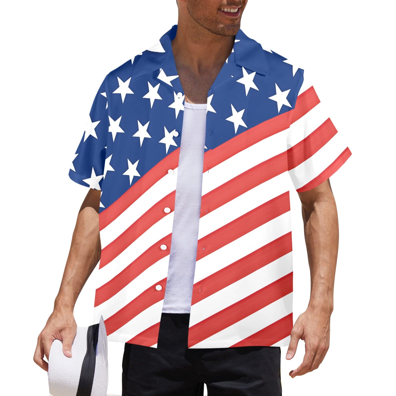 Stars and Stripes American Flag Inspired Men's Button-Up Shirt – Show Your American Pride