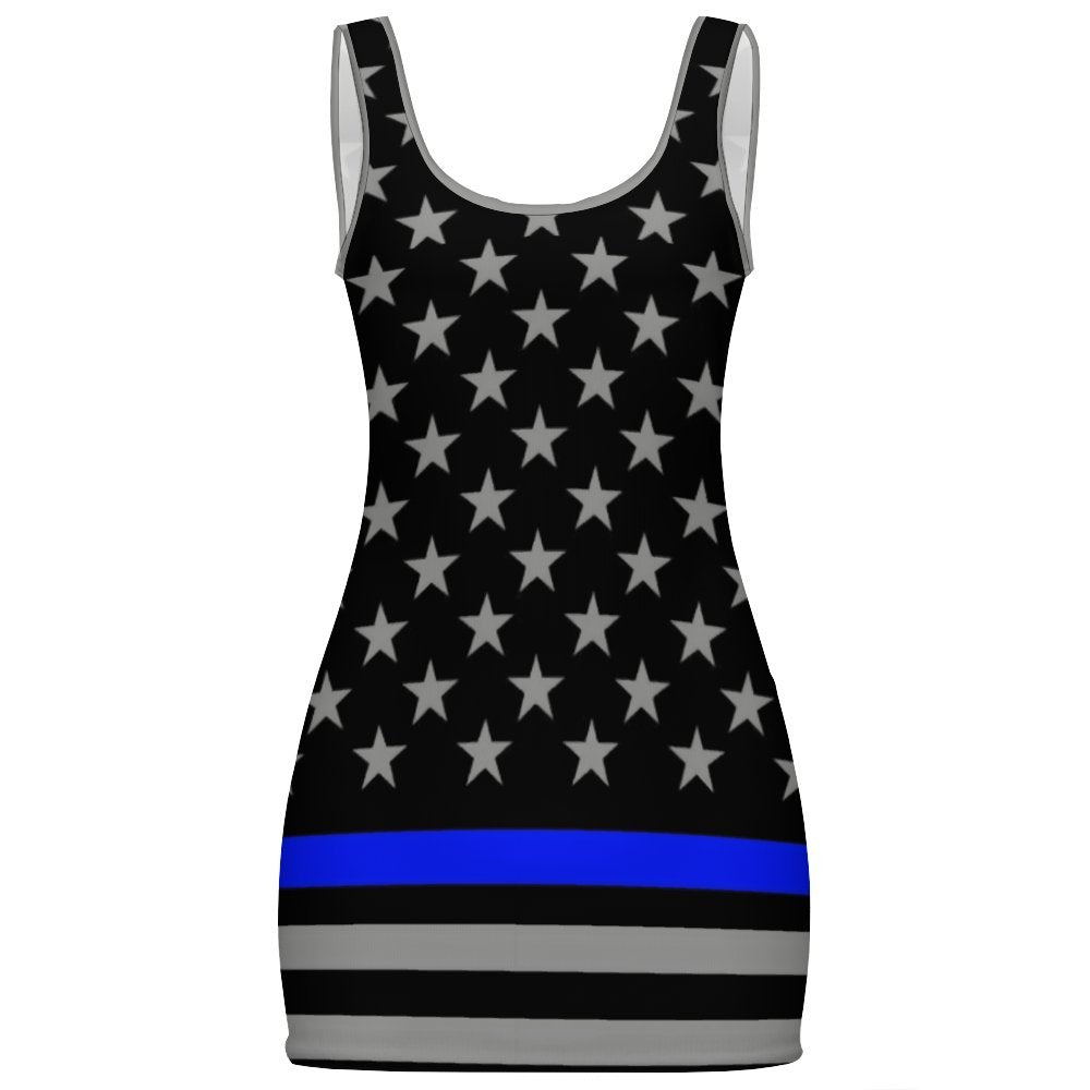 Thin Blue Line Flag Inspired Women's Bodycon Tank Dress - Summer Fashion