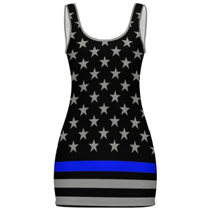 Thin Blue Line Flag Inspired Women's Bodycon Tank Dress - Summer Fashion