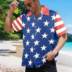 Stars and Stripes American Flag Inspired Men's Button-Up Shirt – Show Your American Pride (Style -1)