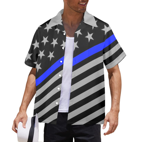 Thin Blue Line Flag Inspired Men's Button-Up Shirt – Show Your Support