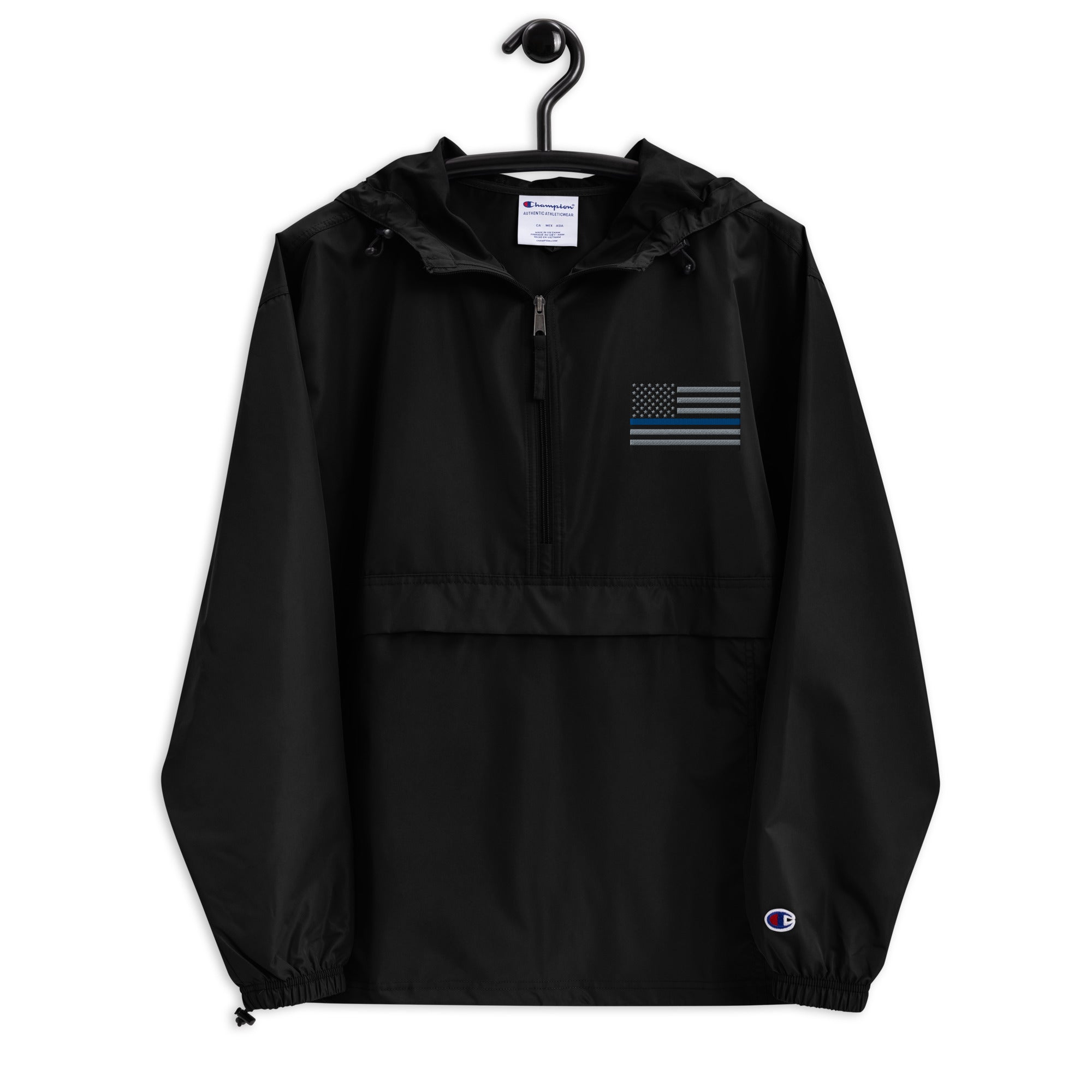 Champion Packable Jacket with Thin Blue Line Flag Embroidery - Multiple Colors