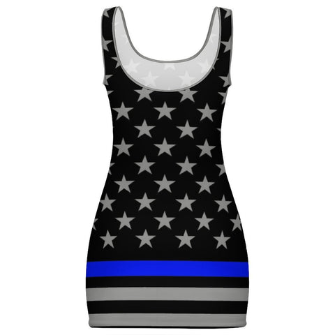 Thin Blue Line Flag Inspired Women's Bodycon Tank Dress - Summer Fashion