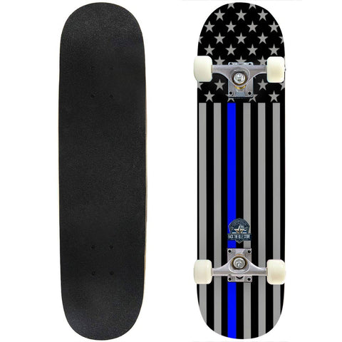 Thin Blue Line Flag Skateboard – Support Law Enforcement | Durable Maple Deck (Subdued)