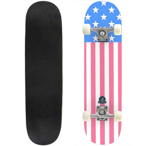 Light Blue Union with Pink & White Stripes Skateboard - Made in the USA