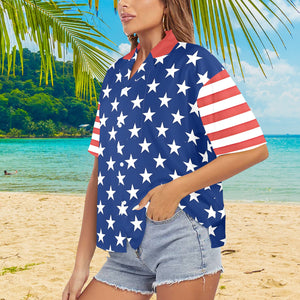 Women’s American Flag Inspired Button-Up Shirt – Stars & Stripes Style