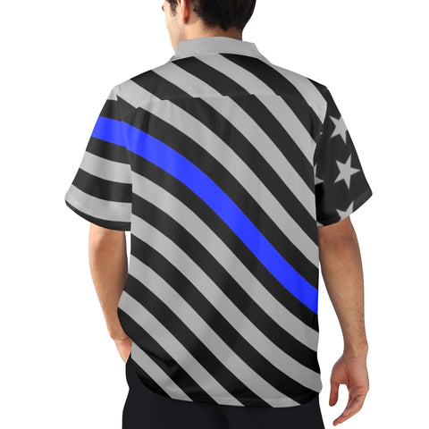 Thin Blue Line Flag Inspired Men's Button-Up Shirt – Show Your Support