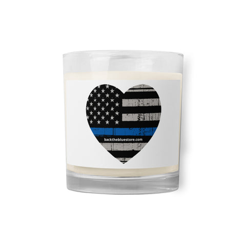 Heart Shaped Thin Blue Line Flag Soy Wax Candle - Support Law Enforcement