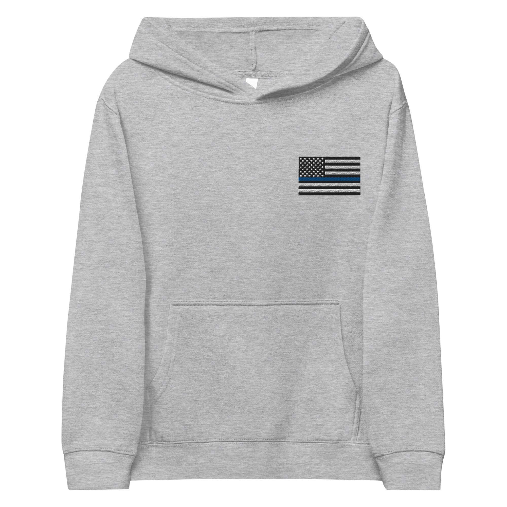 Kids Fleece Hoodie with Thin Blue Line Flag Embroidery - Cozy Support for Law Enforcement