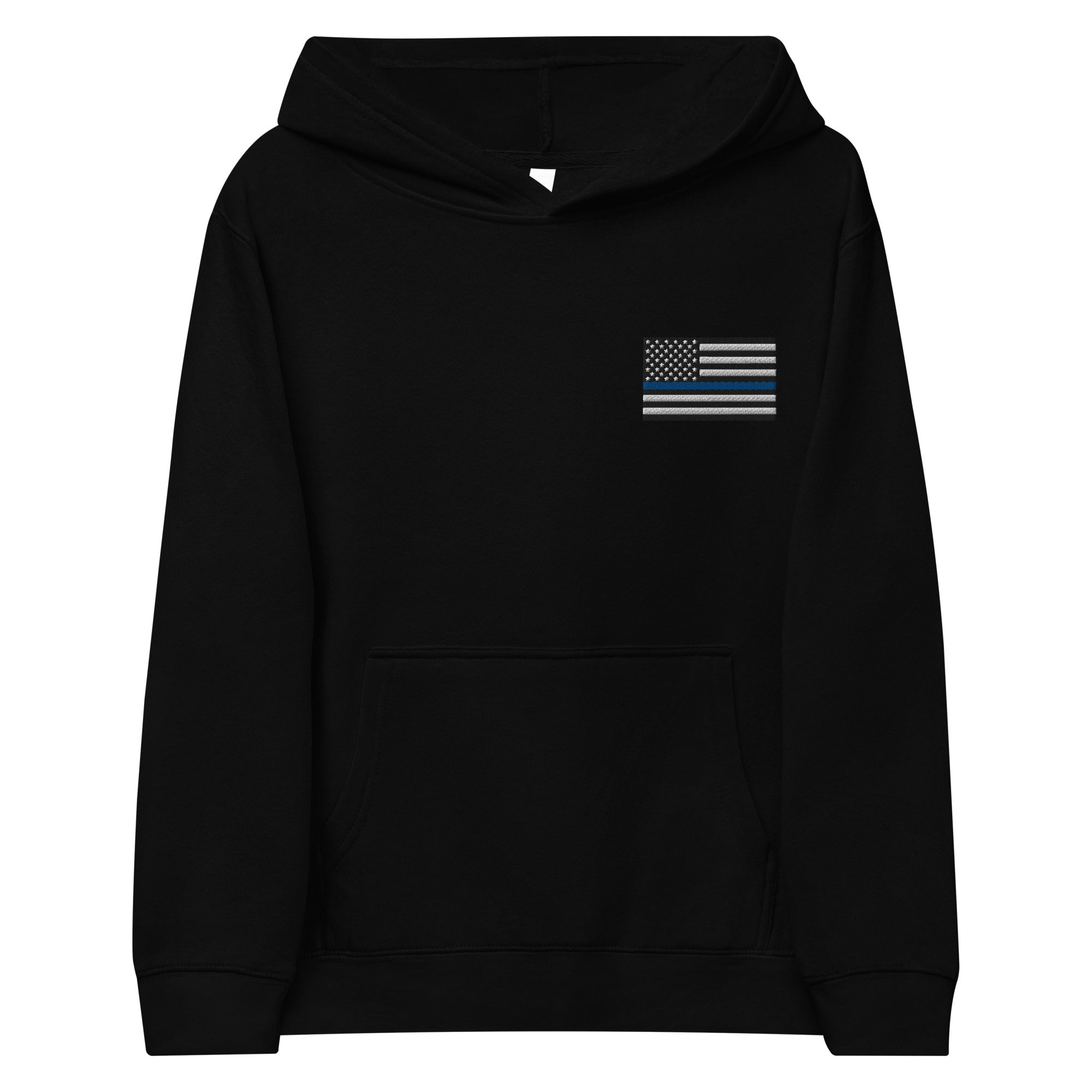 Kids Fleece Hoodie with Thin Blue Line Flag Embroidery - Cozy Support for Law Enforcement