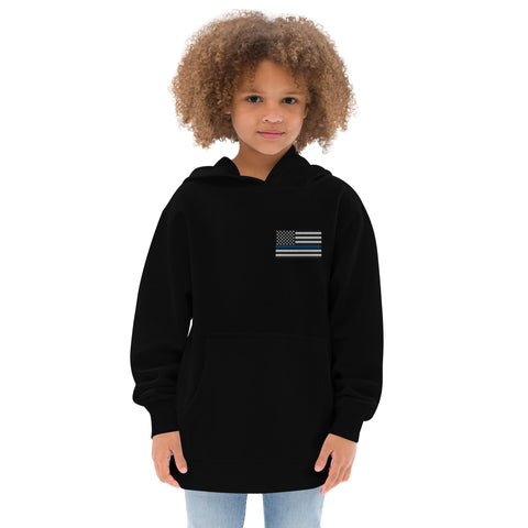 Kids Fleece Hoodie with Thin Blue Line Flag Embroidery - Cozy Support for Law Enforcement