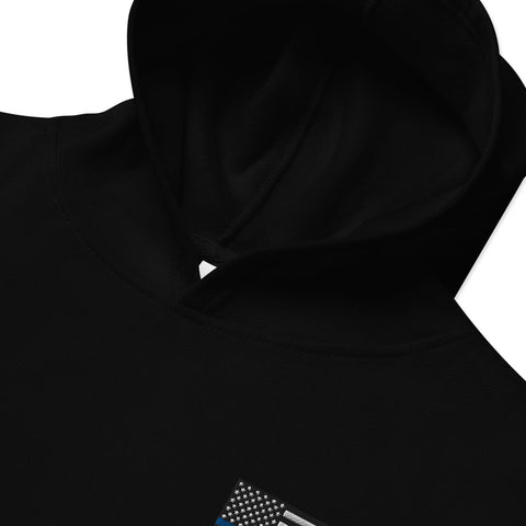 Kids Fleece Hoodie with Thin Blue Line Flag Embroidery - Cozy Support for Law Enforcement