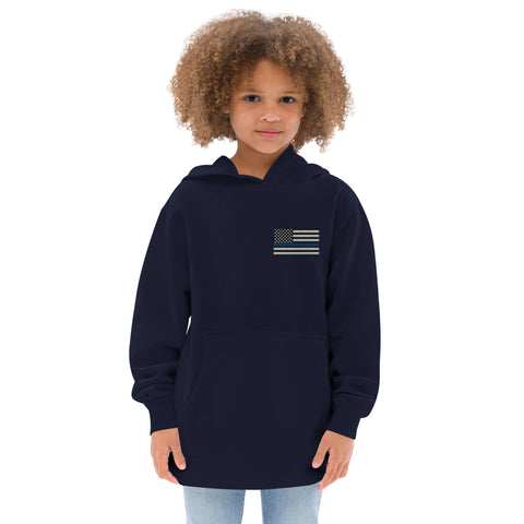 Kids Fleece Hoodie with Thin Blue Line Flag Embroidery - Cozy Support for Law Enforcement