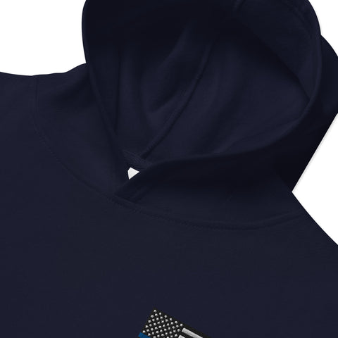 Kids Fleece Hoodie with Thin Blue Line Flag Embroidery - Cozy Support for Law Enforcement