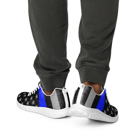 Men's Athletic Shoes with Thin Blue Line Flag Print - Step into Patriotism and Comfort