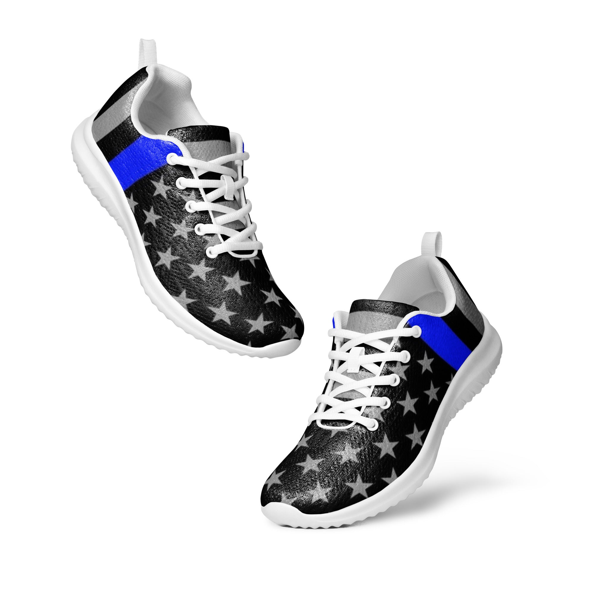 Men's Athletic Shoes with Thin Blue Line Flag Print - Step into Patriotism and Comfort