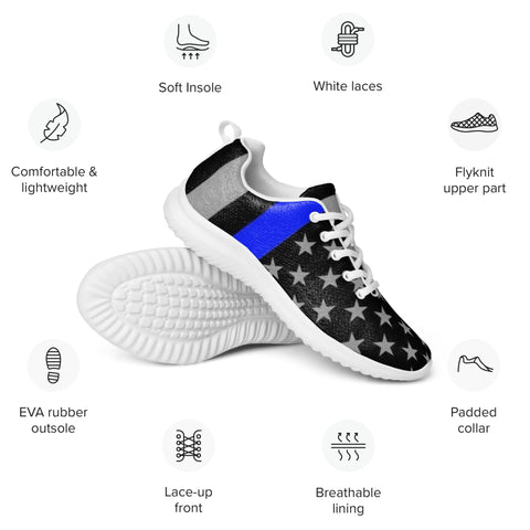 Men's Athletic Shoes with Thin Blue Line Flag Print - Step into Patriotism and Comfort