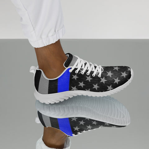 Men's Athletic Shoes with Thin Blue Line Flag Print - Step into Patriotism and Comfort