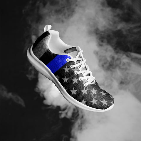 Men's Athletic Shoes with Thin Blue Line Flag Print - Step into Patriotism and Comfort