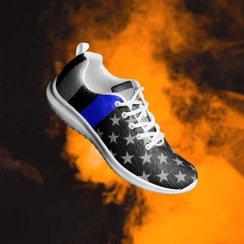 Men's Athletic Shoes with Thin Blue Line Flag Print - Step into Patriotism and Comfort