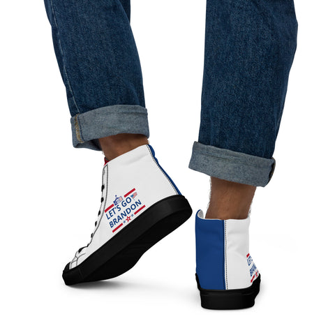 Men's Canvas High Top Shoes - Red, White, and Blue, 'Let's Go Brandon' Design