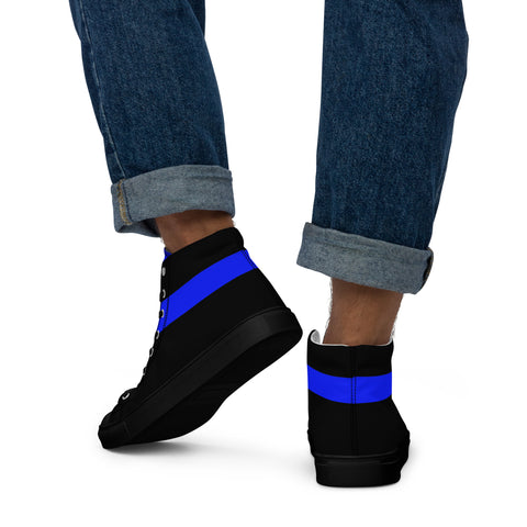 Stylish Black Men's High Top Canvas Shoes - Thin Blue Line Support