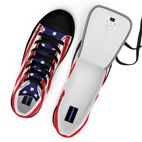 Patriotic Men's High Top Canvas Shoes - American Flag Design