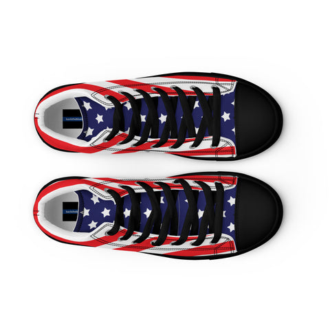 Patriotic Men's High Top Canvas Shoes - American Flag Design