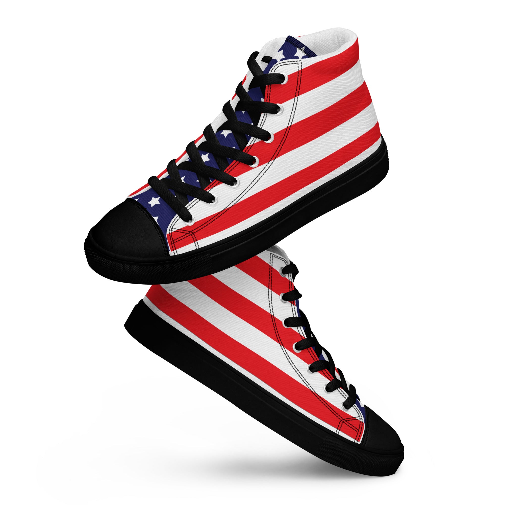 Patriotic Men's High Top Canvas Shoes - American Flag Design