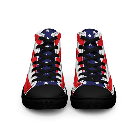 Patriotic Men's High Top Canvas Shoes - American Flag Design