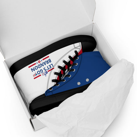 Men's Canvas High Top Shoes - Red, White, and Blue, 'Let's Go Brandon' Design