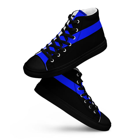 Stylish Black Men's High Top Canvas Shoes - Thin Blue Line Support