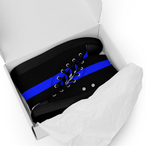 Stylish Black Men's High Top Canvas Shoes - Thin Blue Line Support