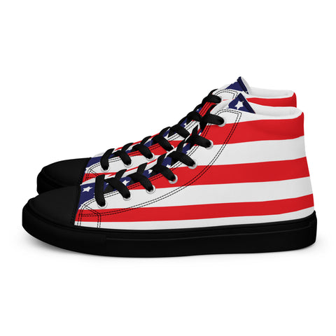 Patriotic Men's High Top Canvas Shoes - American Flag Design