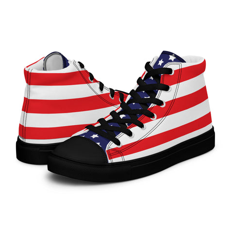 Patriotic Men's High Top Canvas Shoes - American Flag Design