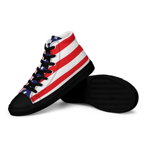 Patriotic Men's High Top Canvas Shoes - American Flag Design