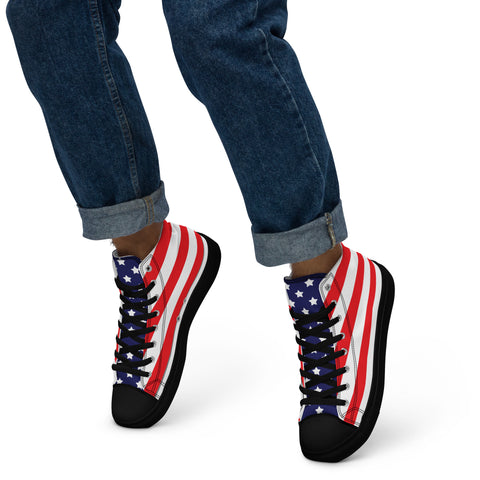 Patriotic Men's High Top Canvas Shoes - American Flag Design