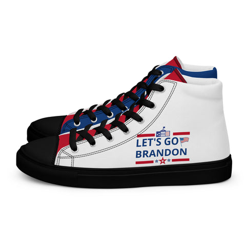 Men's Canvas High Top Shoes - Red, White, and Blue, 'Let's Go Brandon' Design