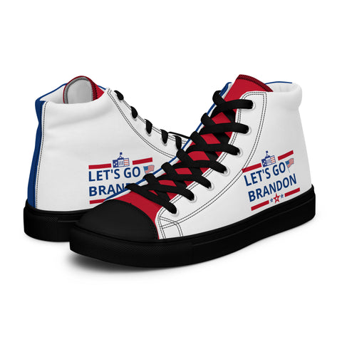 Men's Canvas High Top Shoes - Red, White, and Blue, 'Let's Go Brandon' Design