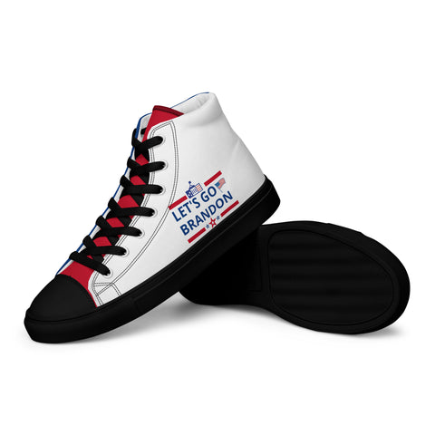 Men's Canvas High Top Shoes - Red, White, and Blue, 'Let's Go Brandon' Design