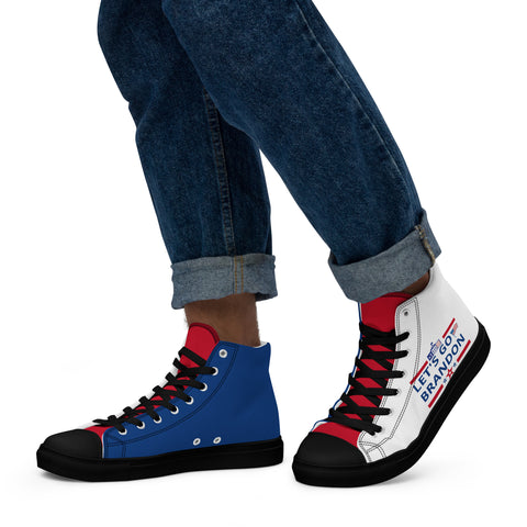 Men's Canvas High Top Shoes - Red, White, and Blue, 'Let's Go Brandon' Design