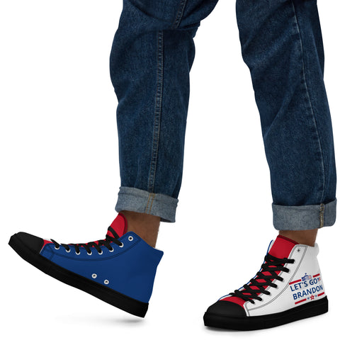 Men's Canvas High Top Shoes - Red, White, and Blue, 'Let's Go Brandon' Design