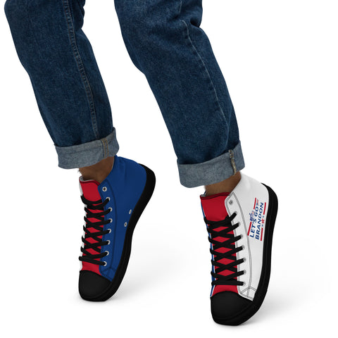 Men's Canvas High Top Shoes - Red, White, and Blue, 'Let's Go Brandon' Design