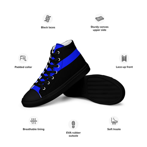 Stylish Black Men's High Top Canvas Shoes - Thin Blue Line Support