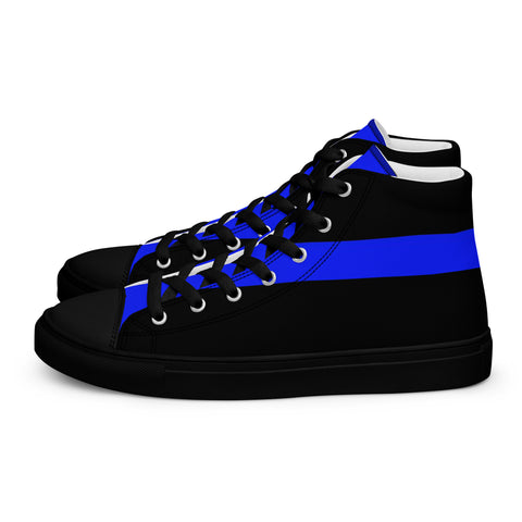 Stylish Black Men's High Top Canvas Shoes - Thin Blue Line Support