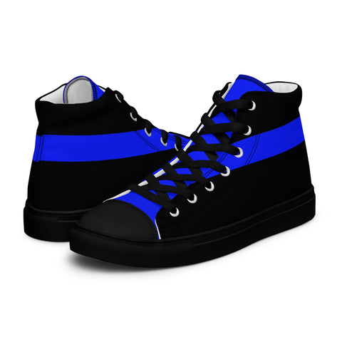 Stylish Black Men's High Top Canvas Shoes - Thin Blue Line Support