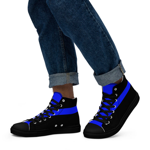 Stylish Black Men's High Top Canvas Shoes - Thin Blue Line Support