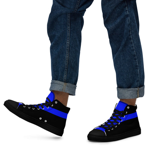 Stylish Black Men's High Top Canvas Shoes - Thin Blue Line Support