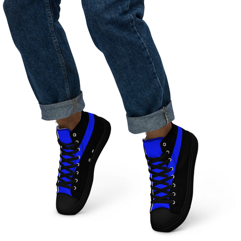 Stylish Black Men's High Top Canvas Shoes - Thin Blue Line Support